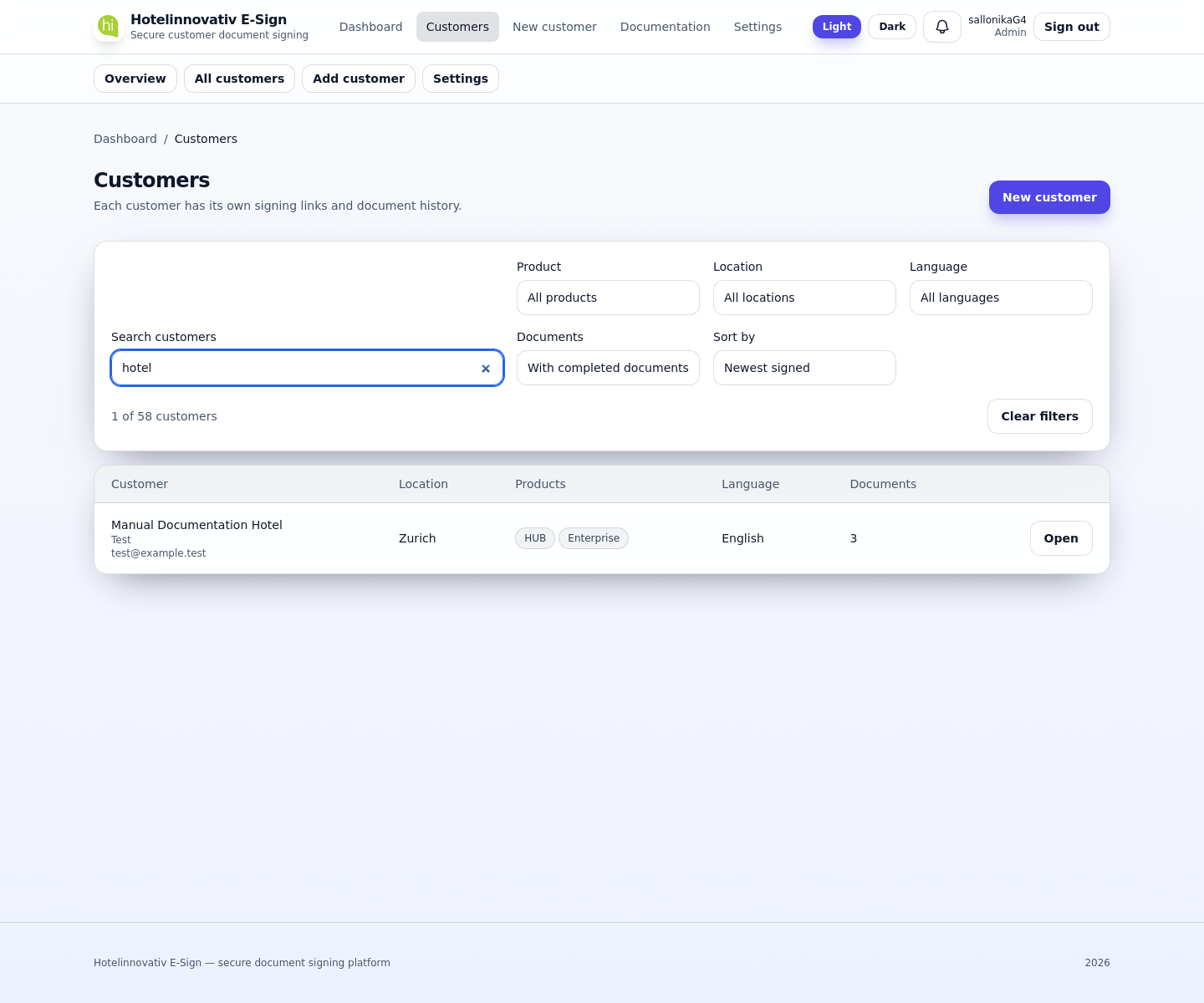Customer filters applied